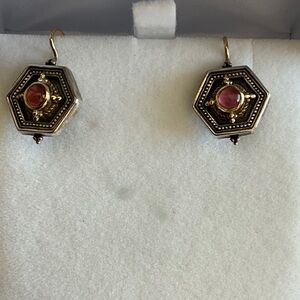 Hexagonal Pink Gem Drop Earrings - Unbranded